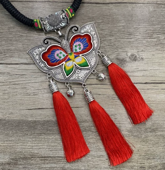 Vintage Miao Embroidered Flower Necklace
