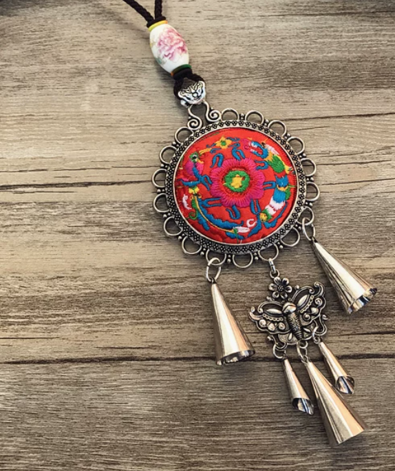 Vintage Miao Embroidered Flower Necklace - Image 8