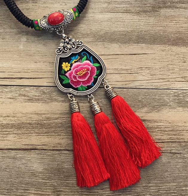 Vintage Miao Embroidered Flower Necklace - Image 7