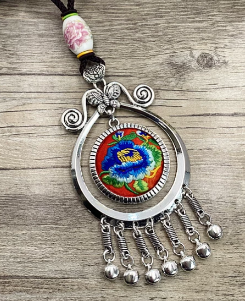 Vintage Miao Embroidered Flower Necklace - Image 6