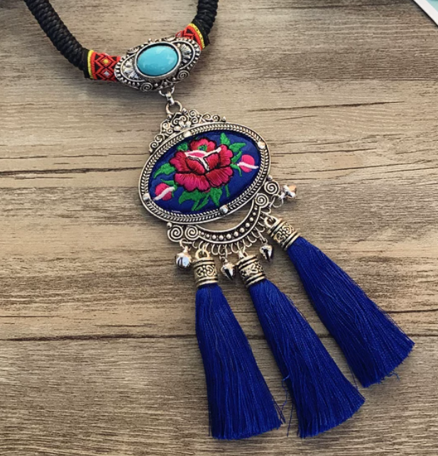 Vintage Miao Embroidered Flower Necklace - Image 5