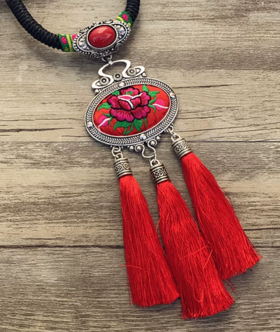 Vintage Miao Embroidered Flower Necklace - Image 4