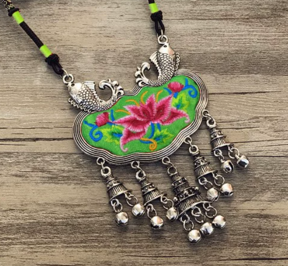 Vintage Miao Embroidered Flower Necklace - Image 3