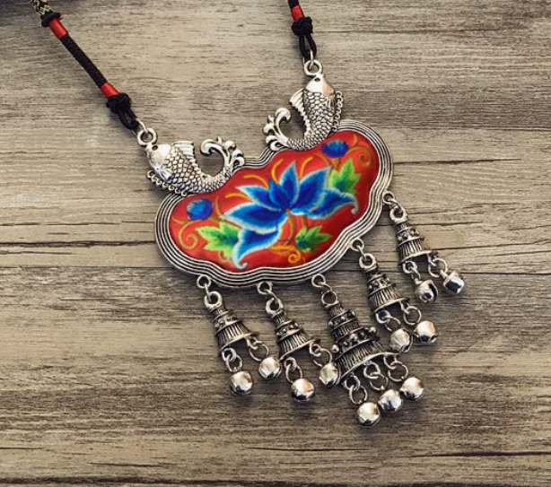 Vintage Miao Embroidered Flower Necklace - Image 2