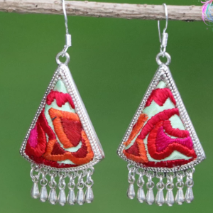 Miao Embroidered Tie-Dye Tassel Earrings